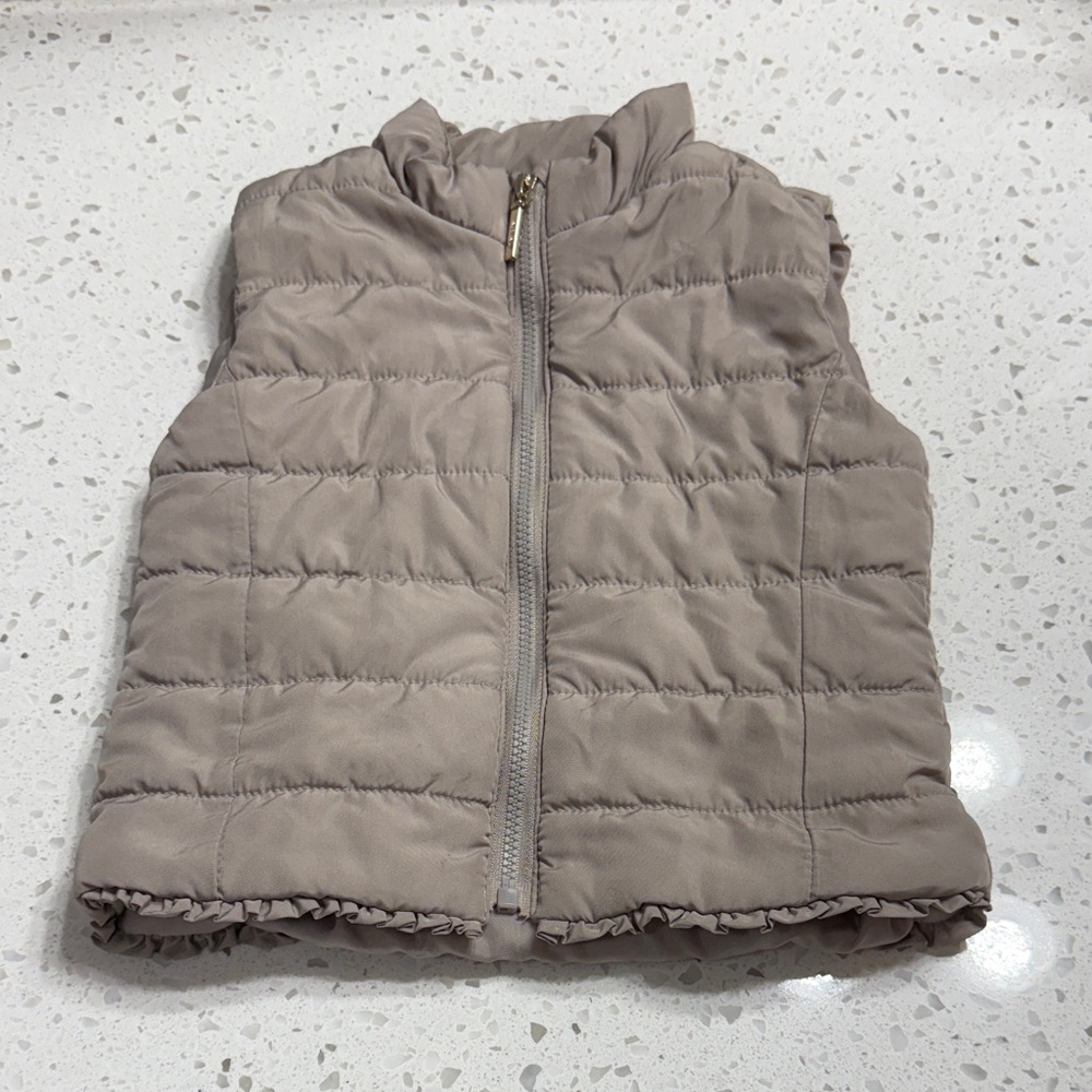 Mayoral Taupe Kids Puffer Vest SZ 12 months girls ruffle detail fall winter warm